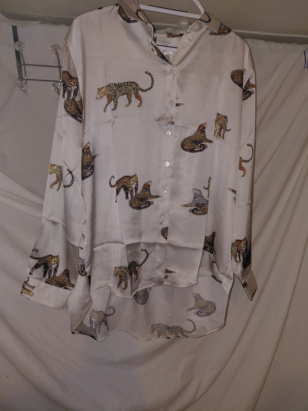 Men's Cream Button-Up Shirt with Leopard Print -Marpessa
